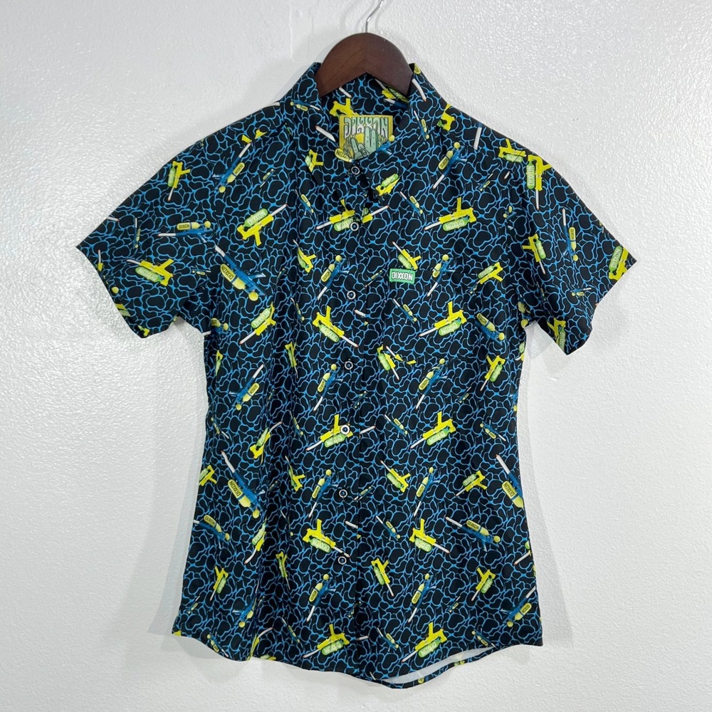 Dixxon Party Soaker 5000 Shirt Womens Small Black Water Gun Print Stretch Casual